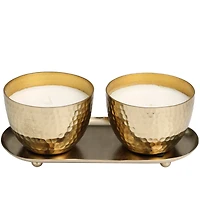 Mediterranean Fig Scented Candles in Gold Hammered Bowls Set