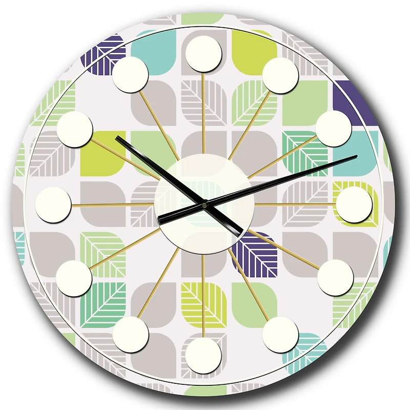 Designart 'Geometric Pattern With Leaves Mid-Century Modern Wall Clock