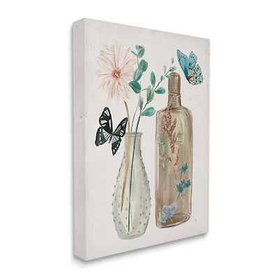 Stupell Industries Butterfly Blooming Floral Jars Tranquil Flower Still-Life Canvas Wall Art