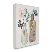 Stupell Industries Butterfly Blooming Floral Jars Tranquil Flower Still-Life Canvas Wall Art