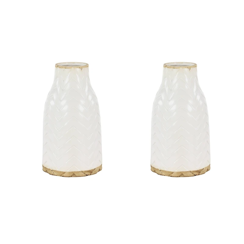 Set of 2 White Porcelain Contemporary Vase, 7" x 12"