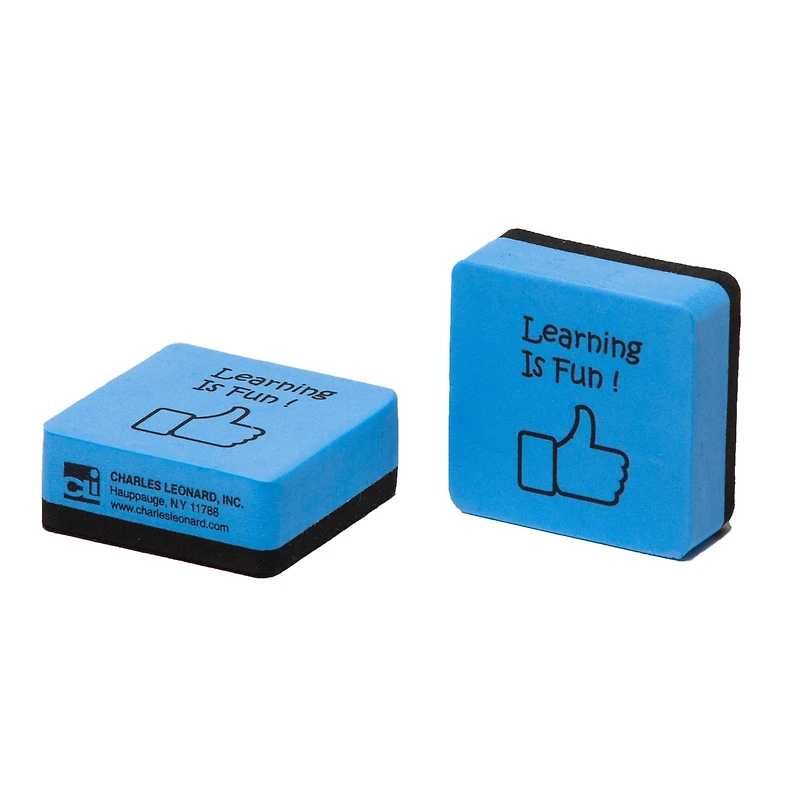 Charles Leonard Blue & Black Learning is Fun Mini Whiteboard Eraser, 3 Packs of 15