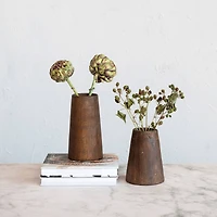 Hello Honey® Brown Round Reclaimed Wood Vase with Distressed Finish Set
