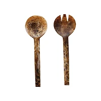 Hello Honey® 10" Matte Brown Marble Finish Salad Server Set