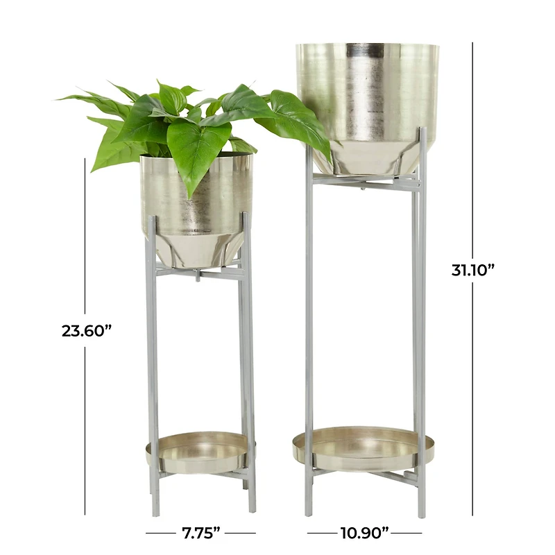 Silver Metal Planter with Removable Stand Set
