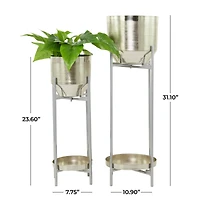 Silver Metal Planter with Removable Stand Set