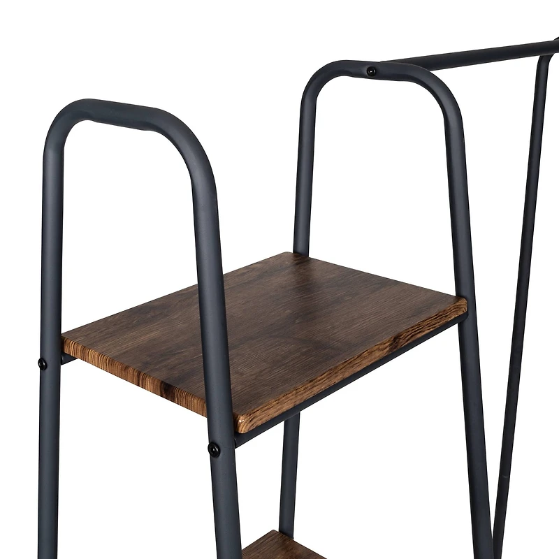 Honey Can Do Black/Natural Freestanding Metal Clothing Rack with Wood Shelves