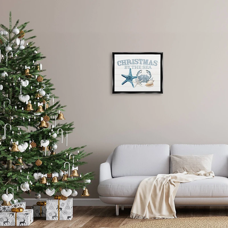 Stupell Industries Christmas By The Sea Nautical Framed Floater Canvas Wall Art