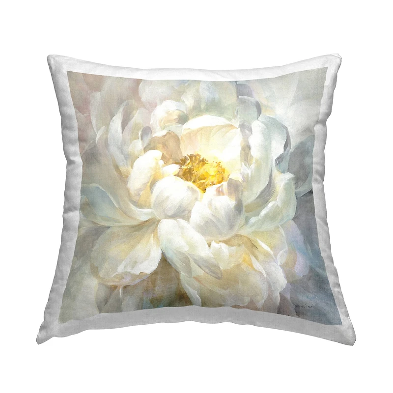 Stupell Industries Delicate Flower Petals Soft White Yellow Painting Throw Pillow 18" x 18"
