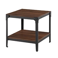 Walker Edison Dark Walnut Angle Iron Rustic Wood Side Table Set