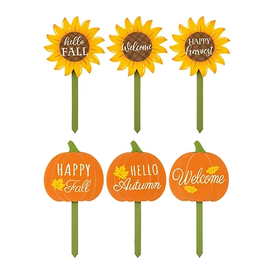 Glitzhome® 15" Fall Wooden Pumpkin & Sunflower Yard Stake, 6ct.