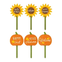 Glitzhome® 15" Fall Wooden Pumpkin & Sunflower Yard Stake, 6ct.