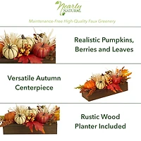 16" Harvest Pumpkin & Berries Arrangement in Wood Container