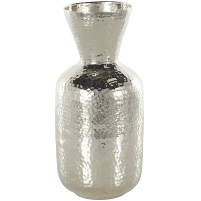 13" Silver Aluminum Metal Hammered Vase with Cone Shaped Opening