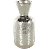 13" Silver Aluminum Metal Hammered Vase with Cone Shaped Opening