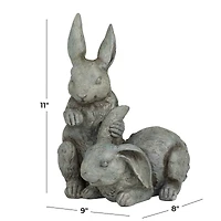 11" Gray Farmhouse Rabbits Garden Sculpture