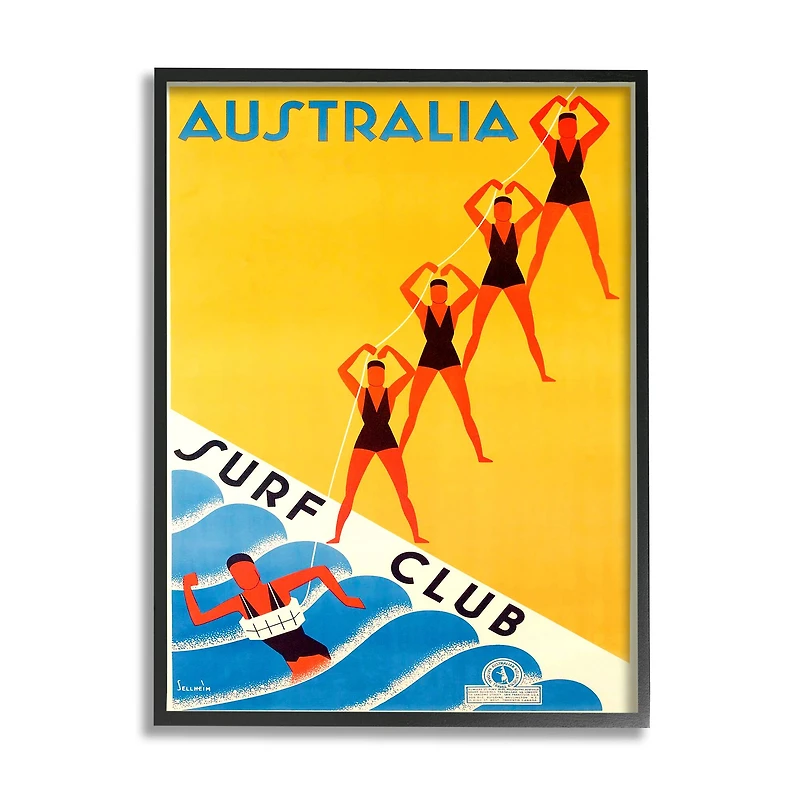 Stupell Industries Retro Pop Australian Surf Club Advertisement Yellow Blue in Frame Wall Art