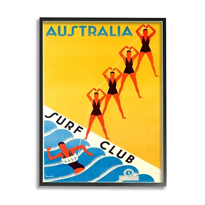 Stupell Industries Retro Pop Australian Surf Club Advertisement Yellow Blue in Frame Wall Art