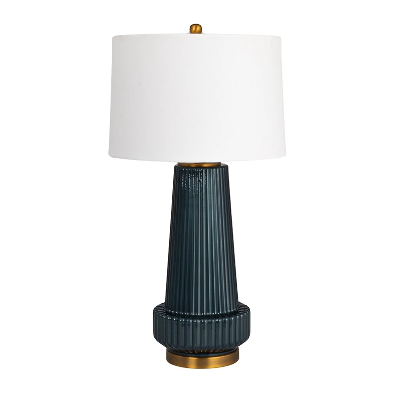 Hello Honey® Blue Stone Glaze Tall Glass Table Lamp with Cream Tapered Drum Shade