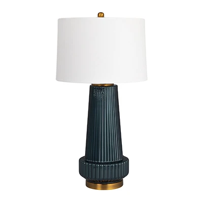 Hello Honey® Blue Stone Glaze Tall Glass Table Lamp with Cream Tapered Drum Shade