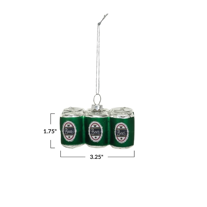 Hello Honey® 3.25" Green Beer 6-Pack Glass Ornament