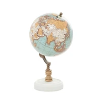 11" Aquamarine Marble & Wood Contemporary Globe