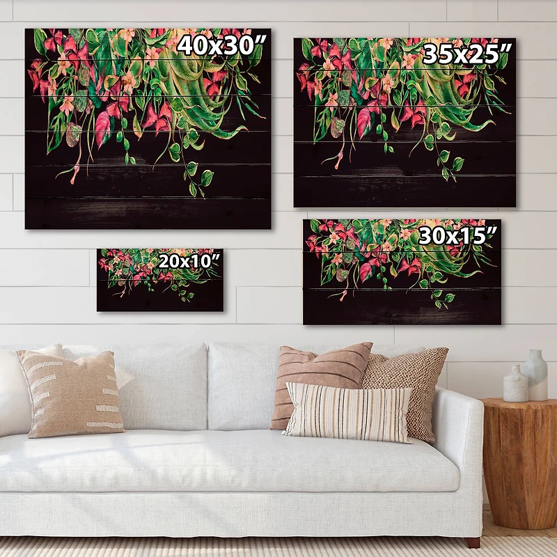 Designart - Floral Tropical Leaves Om Black