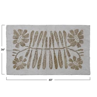  Cotton Tufted Rug with Flowers, White and Mustard