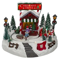 9" Lighted & Animated Christmas Tree Farm Winter Scene with Moving Cars