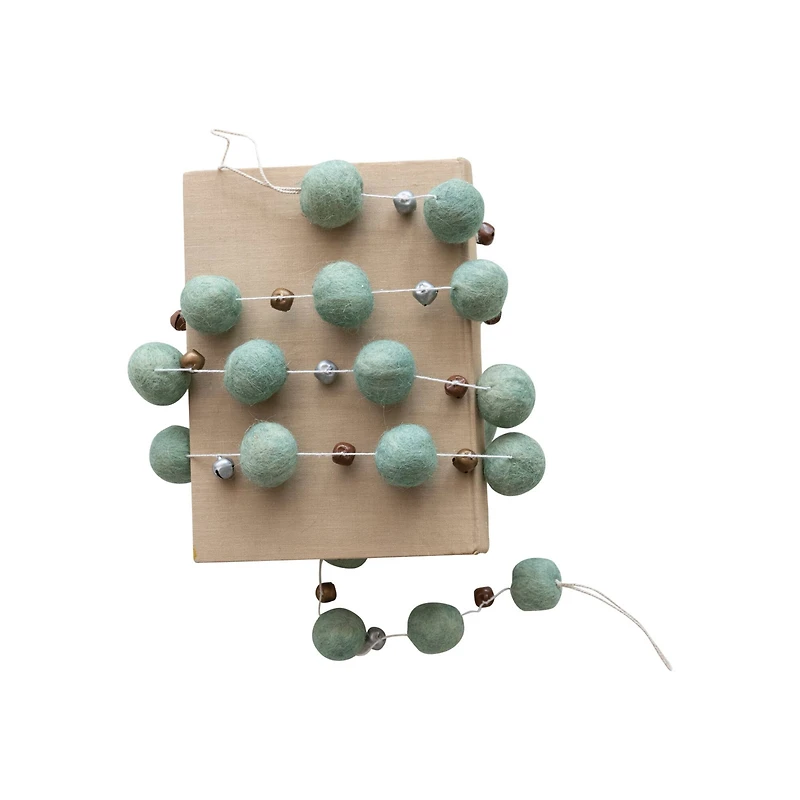 Hello Honey® 6ft. Mint Handmade Wool Felt Ball & Jingle Bells Garland