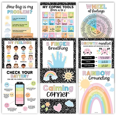 Hadley Designs 11" x 14" Colorful Dark Calming Corner & Feelings Chart Posters Set