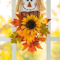 Glitzhome® 26" Fall Wood Scarecrow Floral Door Hanger