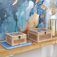 The Novogratz Light Brown Box with Glass Top & Rattan Side Panels Set