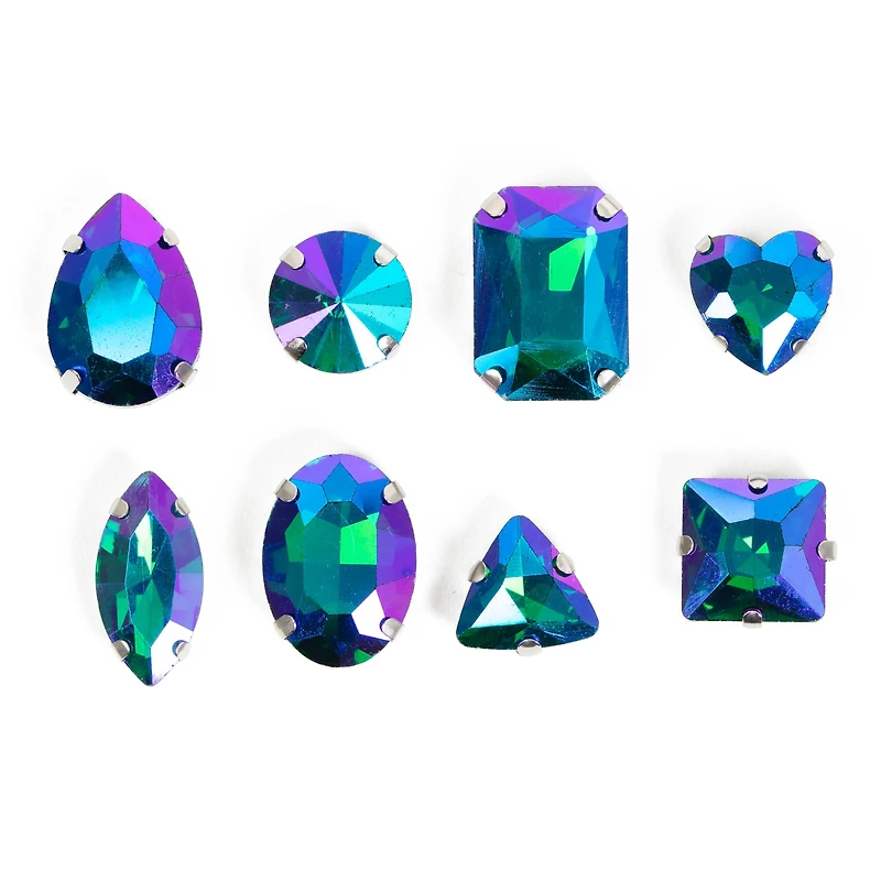 CousinDIY Silver Sapphire AB Glass Sew-On Rhinestones, 38ct.