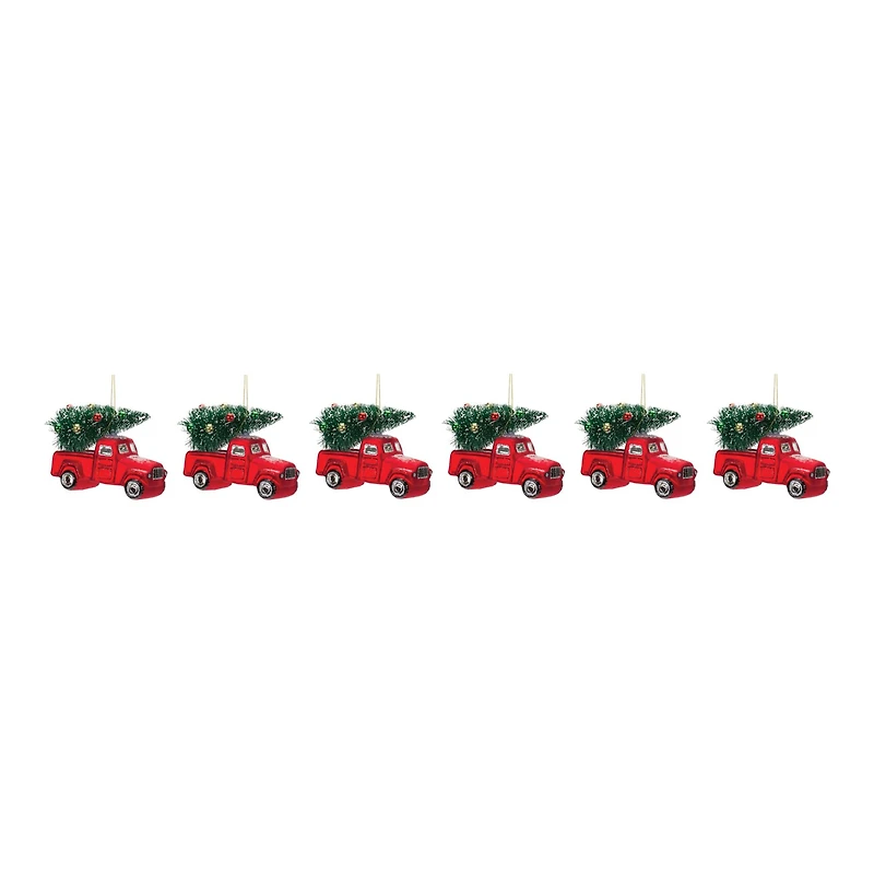 6ct. 4.25" Glittered Glass Pickup Truck Ornament Set