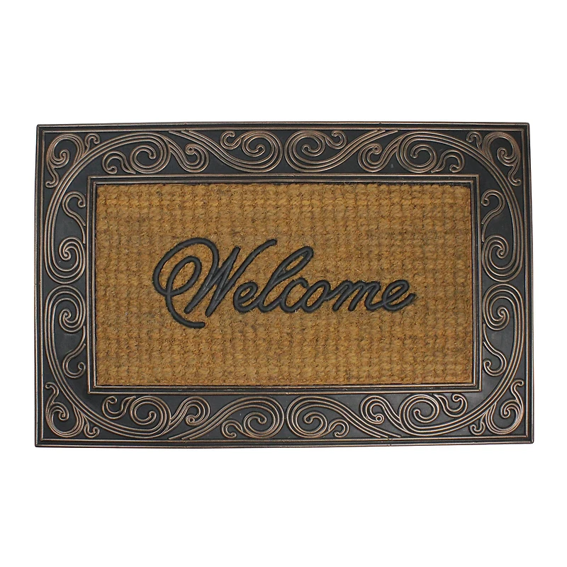 Brown & Black Scrollwork Rectangular Welcome Doormat