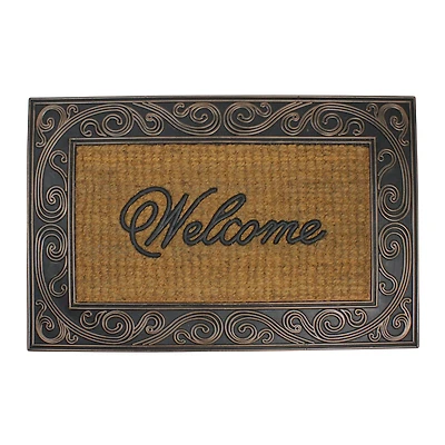Brown & Black Scrollwork Rectangular Welcome Doormat