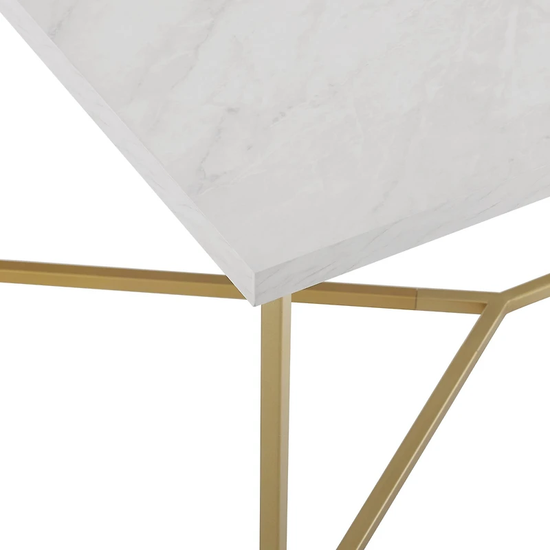 Luxe 42" Faux White Marble & Gold Y Leg Modern Glam Coffee Table