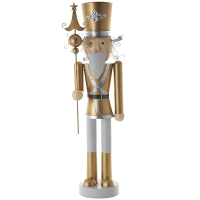 46.5" Gold & Silver Metal Standing Nutcracker Sculpture