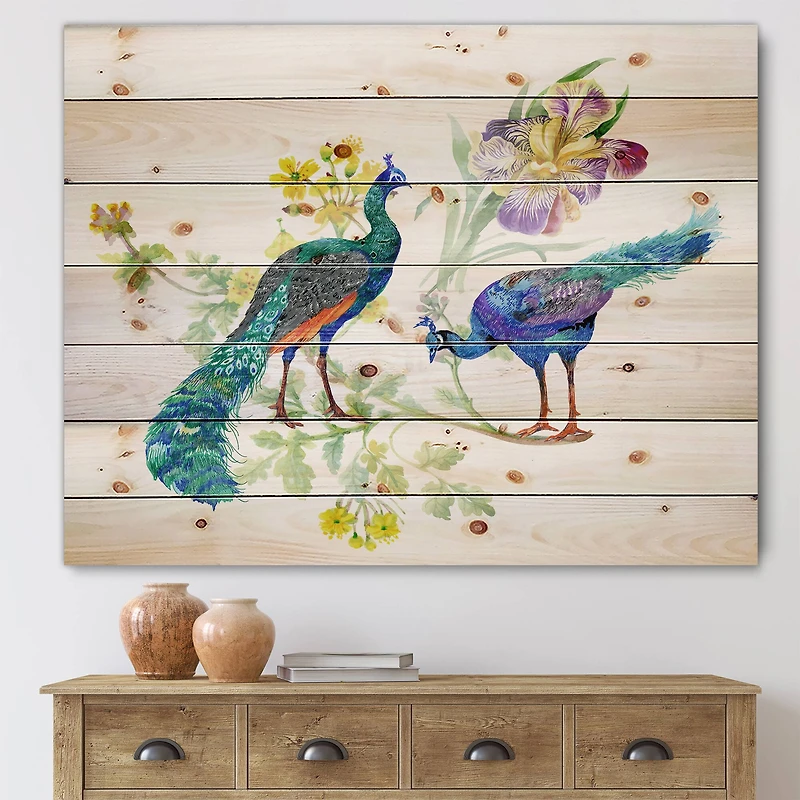 Designart - Peacocks and Iris Flowers
