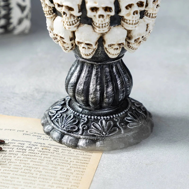 Glitzhome® 100mm 7.25"H Halloween Resin Stacked Skull Waterglobe