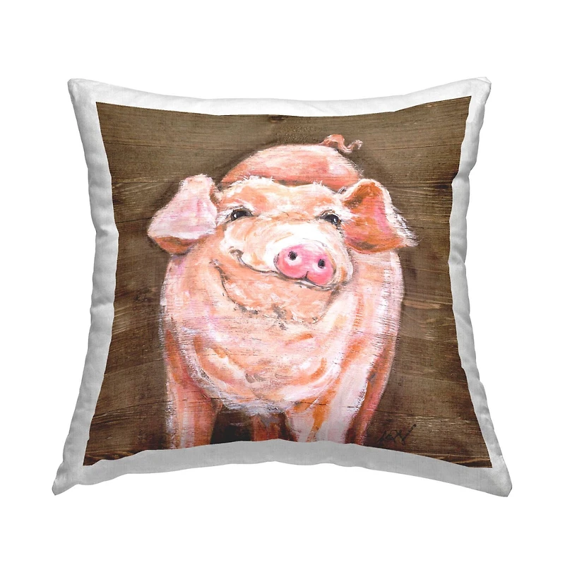 Stupell Industries Country Pig Smiling Farm Animal Throw Pillow, 18" x 18"