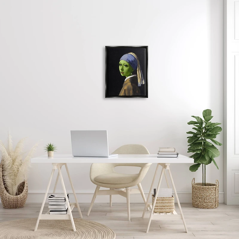 Stupell Industries Girl With Pearl Earring Alien Framed Floater Canvas Wall Art