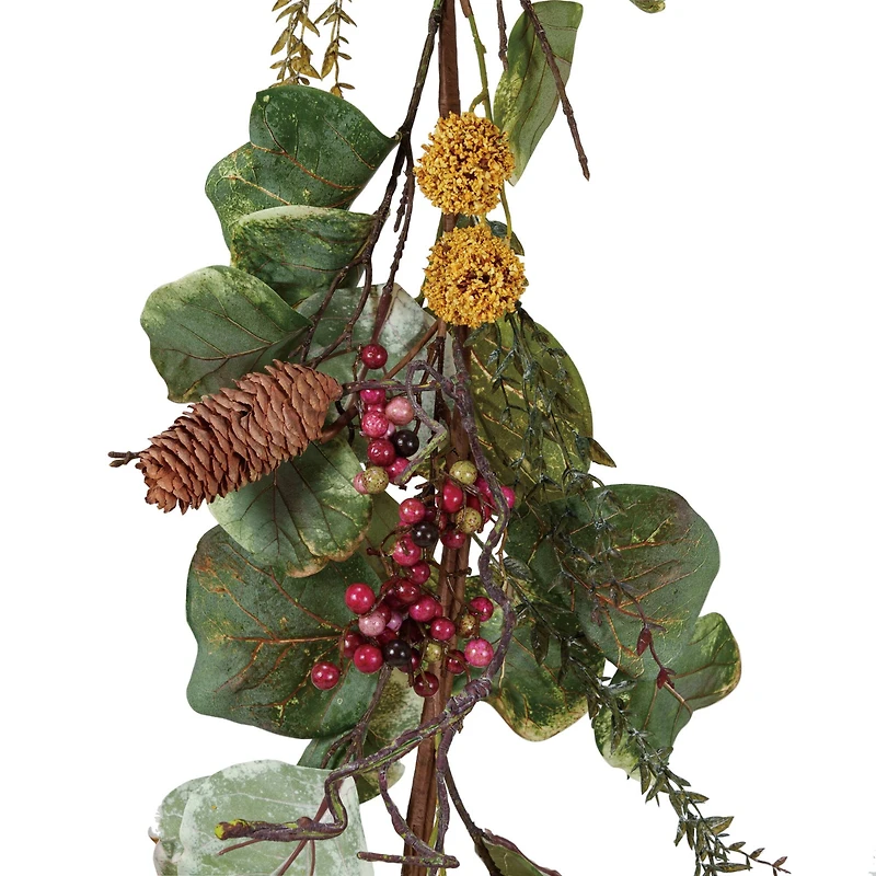 Hello Honey® 5.5ft. Faux Zanzibar Leaf Garland with Pinecones & Berries