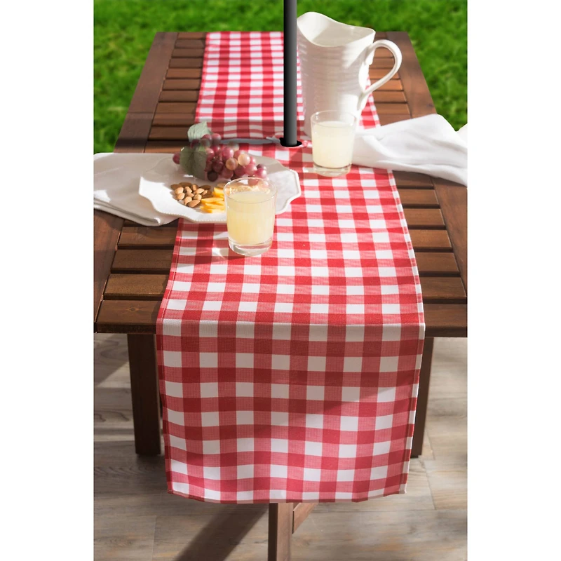 Red Check Outdoor Table Runner With Zipper 14" x 72"