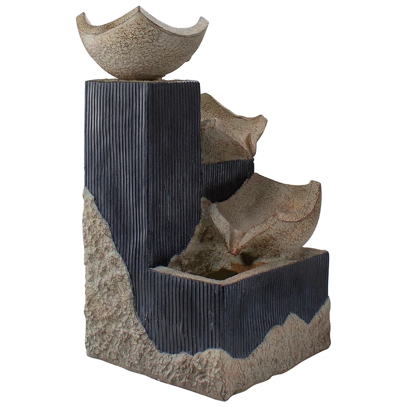 21" LED Lighted Cascading 3-Tier Bowl Outdoor Water Fountain