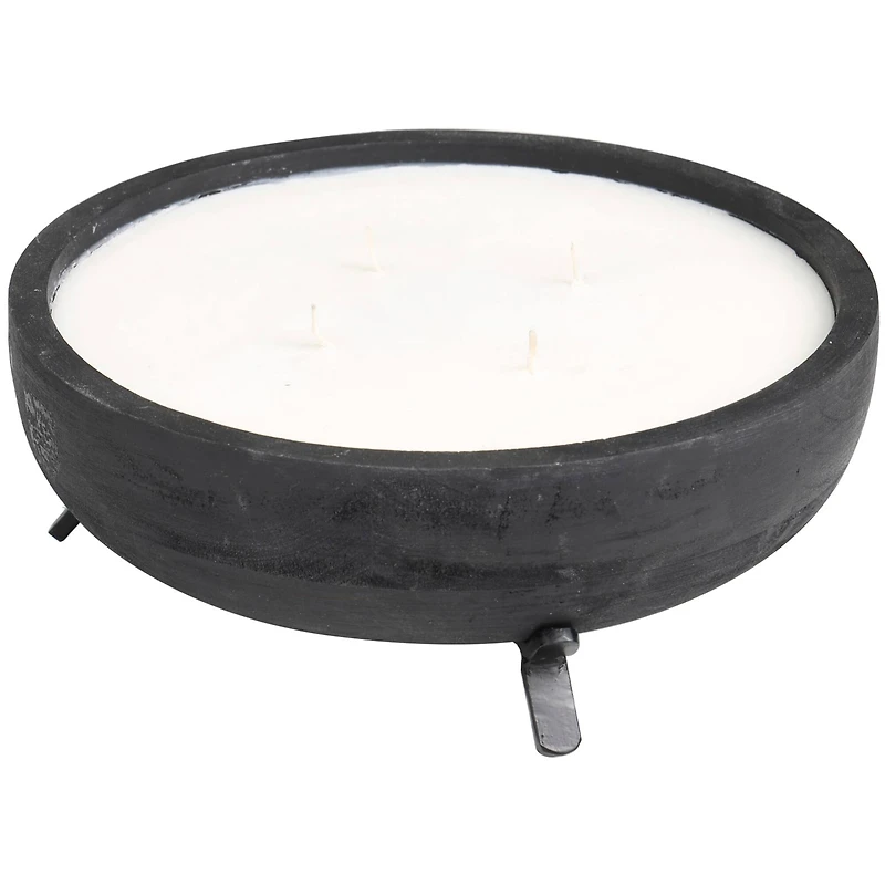 40oz. Sauvignon Blanc Scented White 4 Wick Candle in Black Wood Bowl with Metal Tripod Stand
