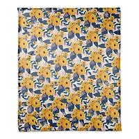 White Throw Blanket with Yellow Floral Pattern