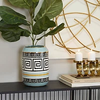 Teal Stoneware Modern Vase, 11" x 8" x 8"