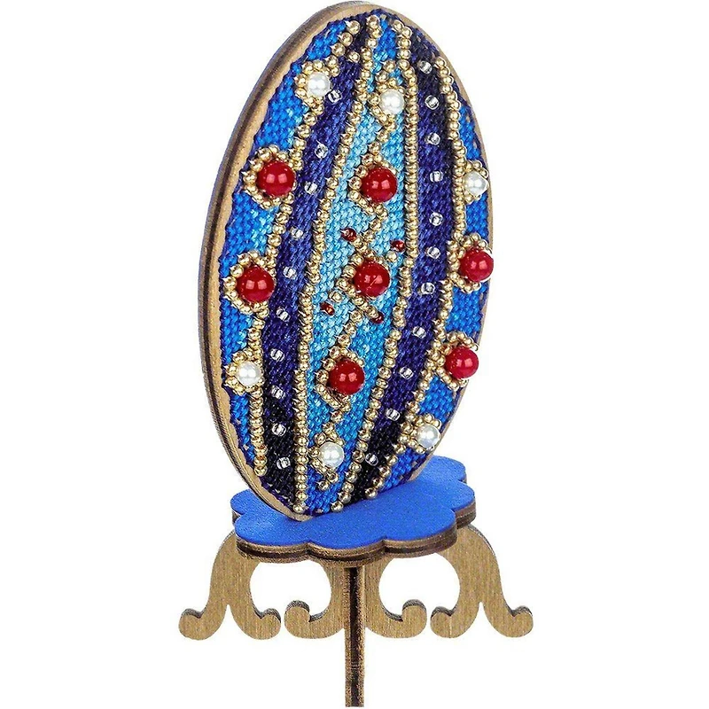 Wonderland Crafts Blue Stripes Easter Egg Cross Stitch on Wood Kit